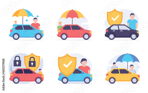 Car insurance protection and security icons set