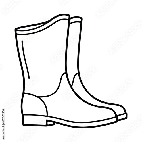 Black outline drawing of a pair of tall rubber boots wellington boots rain boots