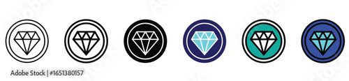 Luxury Diamond Vector Icon Set with Gemstone Jewellery