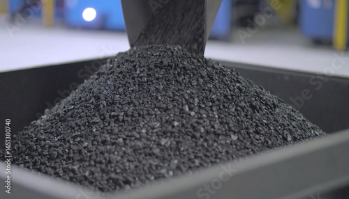 Dark granules being loaded into a bin