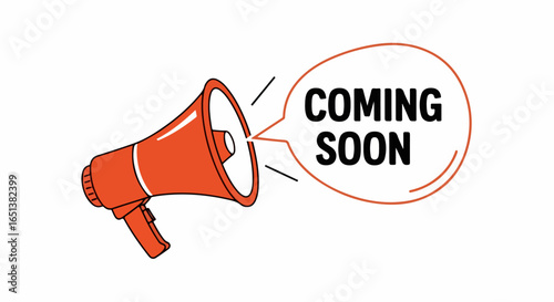 Vintage Red Megaphone Announcing Coming Soon with Speech Bubble.