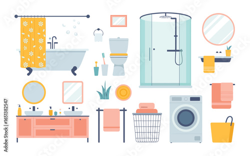 Modern bathroom interior design elements and fixtures collection