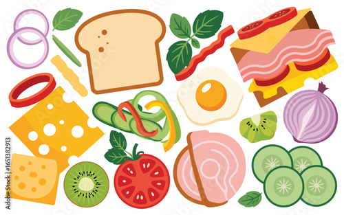 Delicious ingredients for making a fresh sandwich or burger