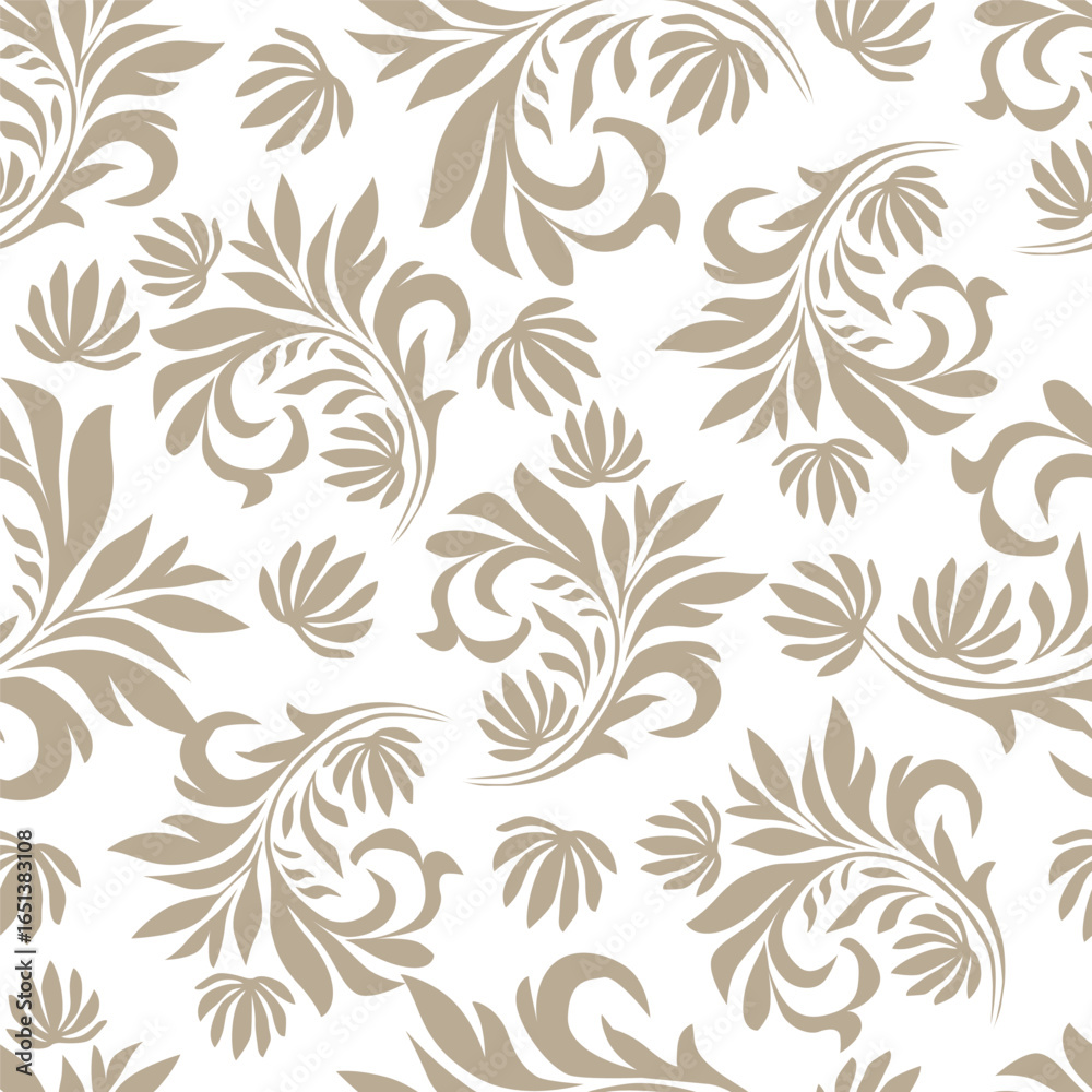 Fototapeta premium Seamless floral pattern, colorful ditsy print, abstract ornament in retro folk motif. Pretty decorative art botanical design of hand drawn large, small flowers, leaves, wild herbs. Vector illustration