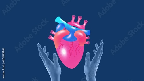 2D animation, stop motion 0 human hands protecting heart cardio healthcare concept