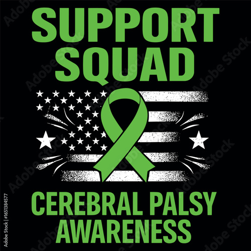 Support Squad Cerebral Palsy Awareness Green Ribbon American Flag Family Gift