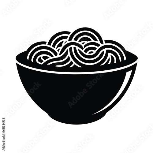 Vector art of black and illustration of a bowl of noodles, isolated