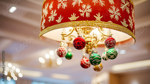 Elegant Christmas Decorations with a Festive Chandelier and Ornaments