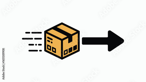 A fast delivery box vector icon with speed lines and a forward arrow, representing quick shipping and logistics.