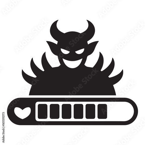 Monster boss health bar icon demon horned. Vector black silhouette. with white background