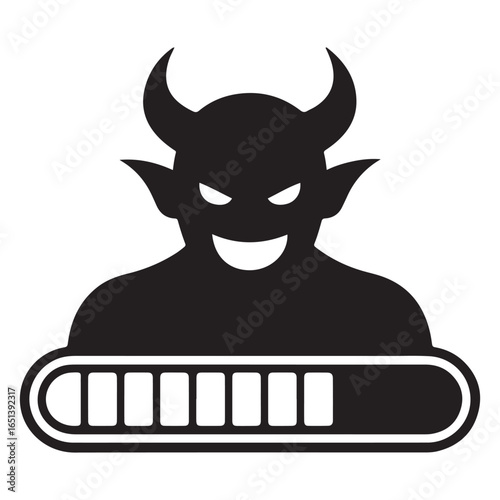 Monster boss health bar icon demon horned. Vector black silhouette. with white background