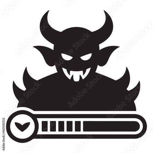 Monster boss health bar icon demon horned. Vector black silhouette. with white background