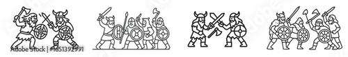 Warriors clash with weapons and shields in history's art