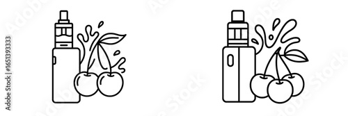 Vector illustration of vaping devices with cherries and splashes
