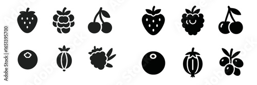 Fruit collection in vector style featuring berries and cherries