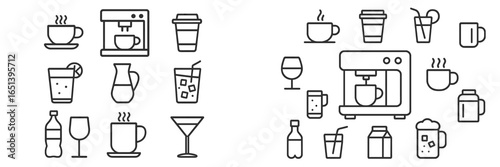 Beverage vector illustration featuring cups and drink containers