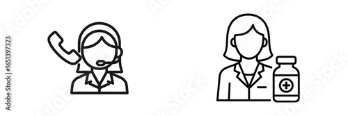 Two vector illustrations featuring healthcare support staff