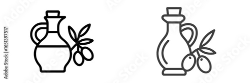 Olive oil jar with branch and olives in simple vector design