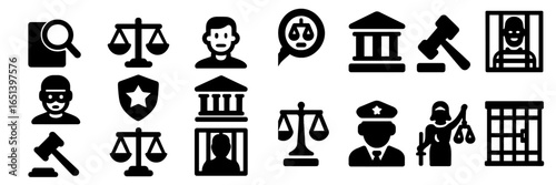 Legal icons symbolizing law enforcement and justice