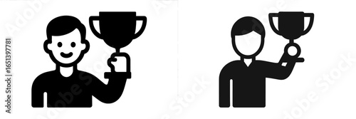 Vector illustration of a person holding a trophy celebrating success