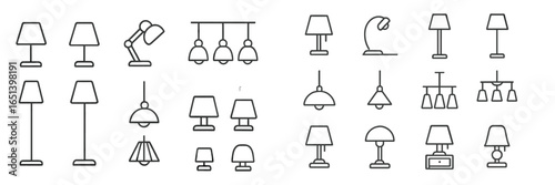 Diverse collection of lamp designs in a vector illustration format