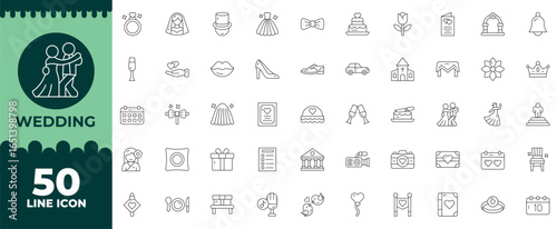 Wedding Line Editable Icons set. Vector illustration in modern thin line style of Wedding icons: bouquet, bride, bridegroom, etc