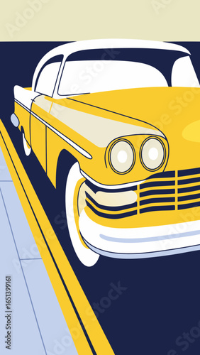 Yellow Vintage American Car on Road automobile retro