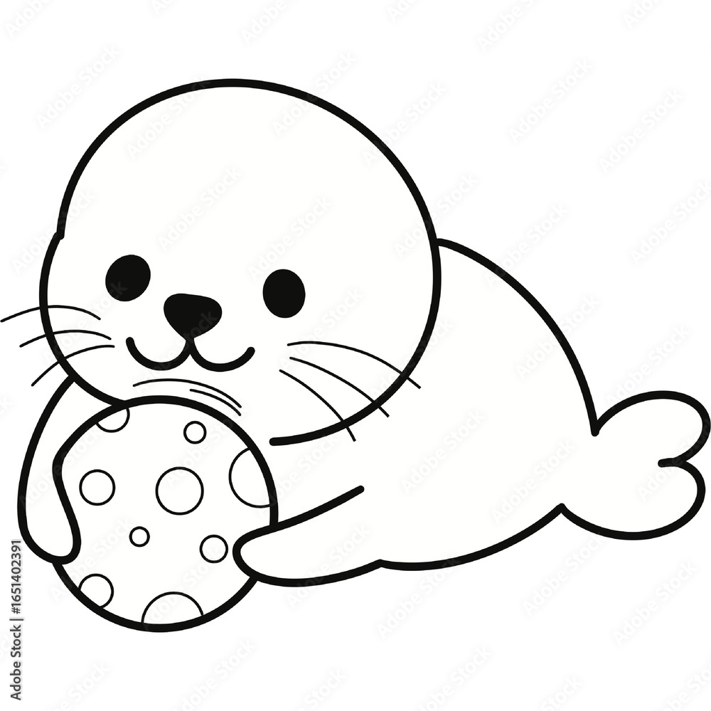 Obraz premium Seal cute animal black and white line clipart