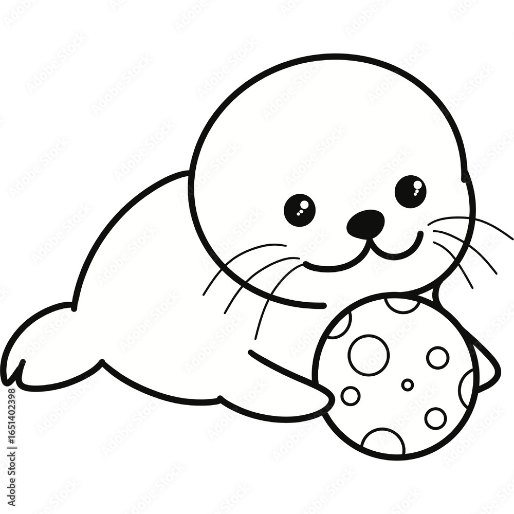 Fototapeta premium Seal cute animal black and white line clipart