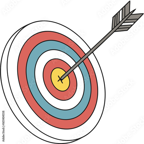 Illustration of a target with an arrow hitting the center bullseye spot