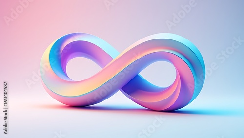 Abstract 3d infinity symbol with pastel rainbow gradient and soft lighting
