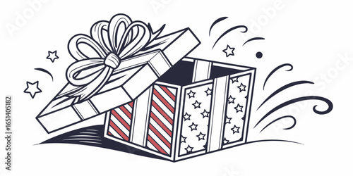 Whimsical gift box with stars and stripes ready for celebratory moments