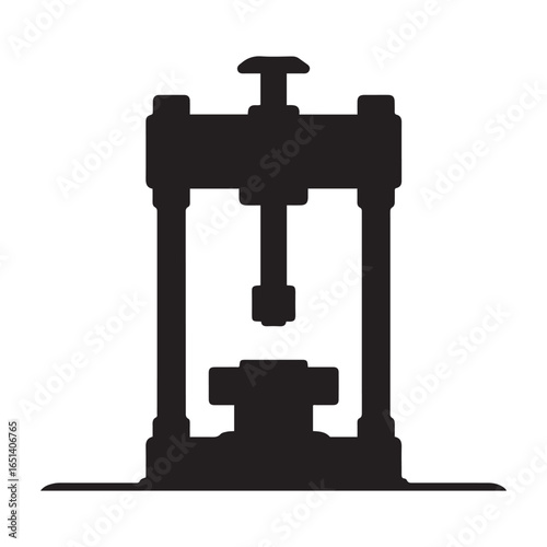 Black hydraulic press icon machine. Vector black silhouette. with white background