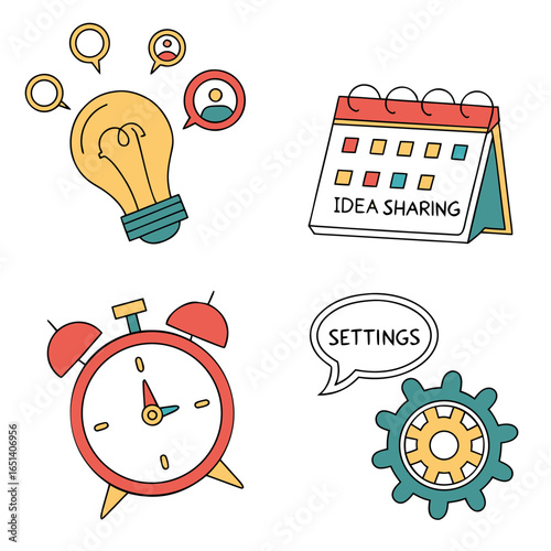 Business idea sharing brainstorming planning settings and time management concept for success and productivity