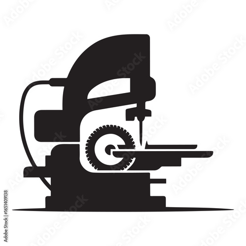 Black silhouette of a metal cutting bandsaw machine. Vector black silhouette. with white background