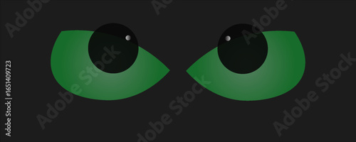 Green cat eyes for Halloween party. Eyes of cats are in darkness. Flat vector pictogram. Eyes sparkle in the dark, animal concept. cartoon eyes icon. Kitty silhouette. Evil wild eye