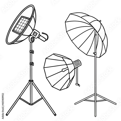 Explore professional studio lighting equipment: softbox, umbrella, and reflector for photography needs