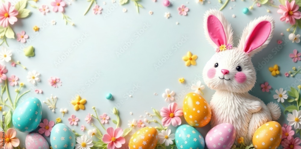 Obraz premium Pastel Easter bunny and decorated egg pattern Vibrant, fun, adorable texture , joyful, decoration