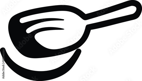 Black and White Icon of a Spoon Stirring a Small Bowl of Liquid food