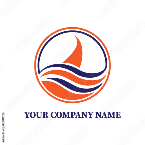 Free Download Abstract Sailboat Logo with Waves in Circle Shape on White Background - GFXLoad