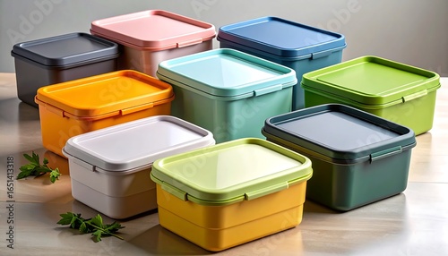 Colorful Storage Containers on Table.
