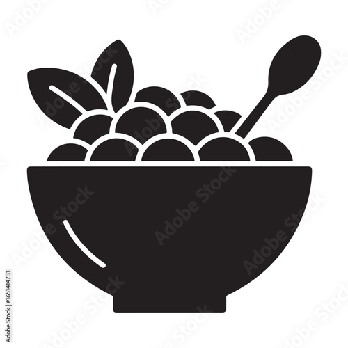 Black Silhouette Acai Bowl Spoon Vector Icon. Vector black silhouette. with white background