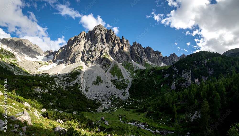 Fototapeta premium Alpine peaks under a summer sky