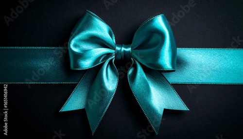 Teal ribbon bow with dark background.