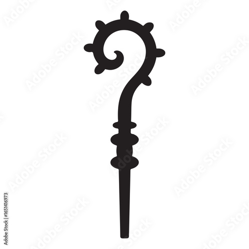  Crosier staff bishop religious symbol christianity faith. Vector black silhouette. with white background