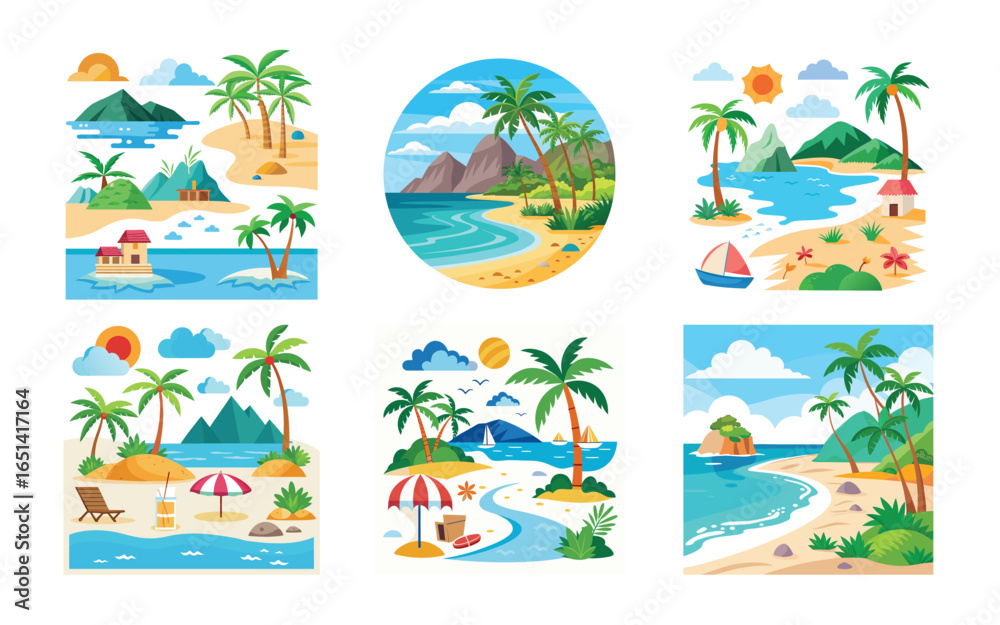 Obraz premium Tropical Beach Scenes Palm Trees Ocean Vacation