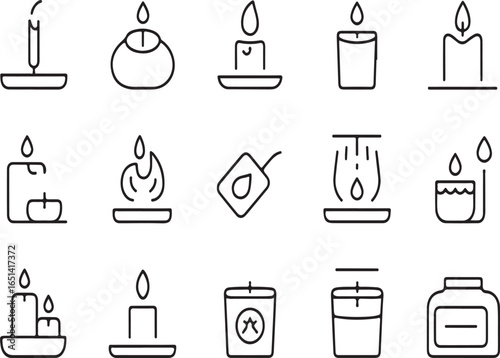 Simple Line Art Collection of Candle and Oil Lamp Illustrations