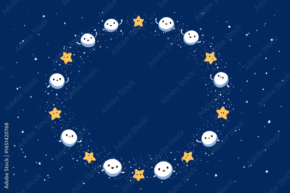 Fototapeta premium Minimalist cartoon stars on blue background for children's design or birthday party decor