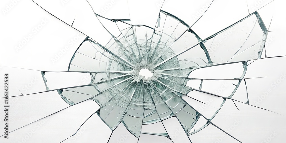 Obraz premium Broken Glass Radial Crack High-Resolution Image of Shattered Window Pane, Destruction Concept, Glass Texture Shattered Glass, Broken Window