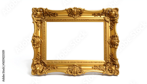 Ornate Golden Frame Isolated On White Background With Detailed Gilded Design and Classic Aesthetic